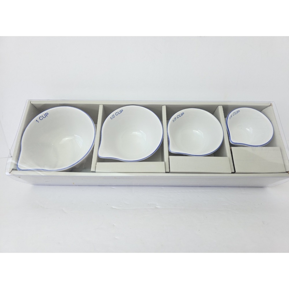 Thirstystone measuring cups ceramic set of 4 NEW white blue